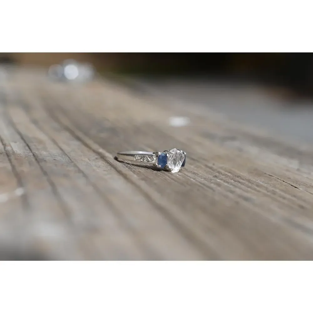 Engagement ring Burmese Sapphire and Lake County Diamond Sterling Silver
